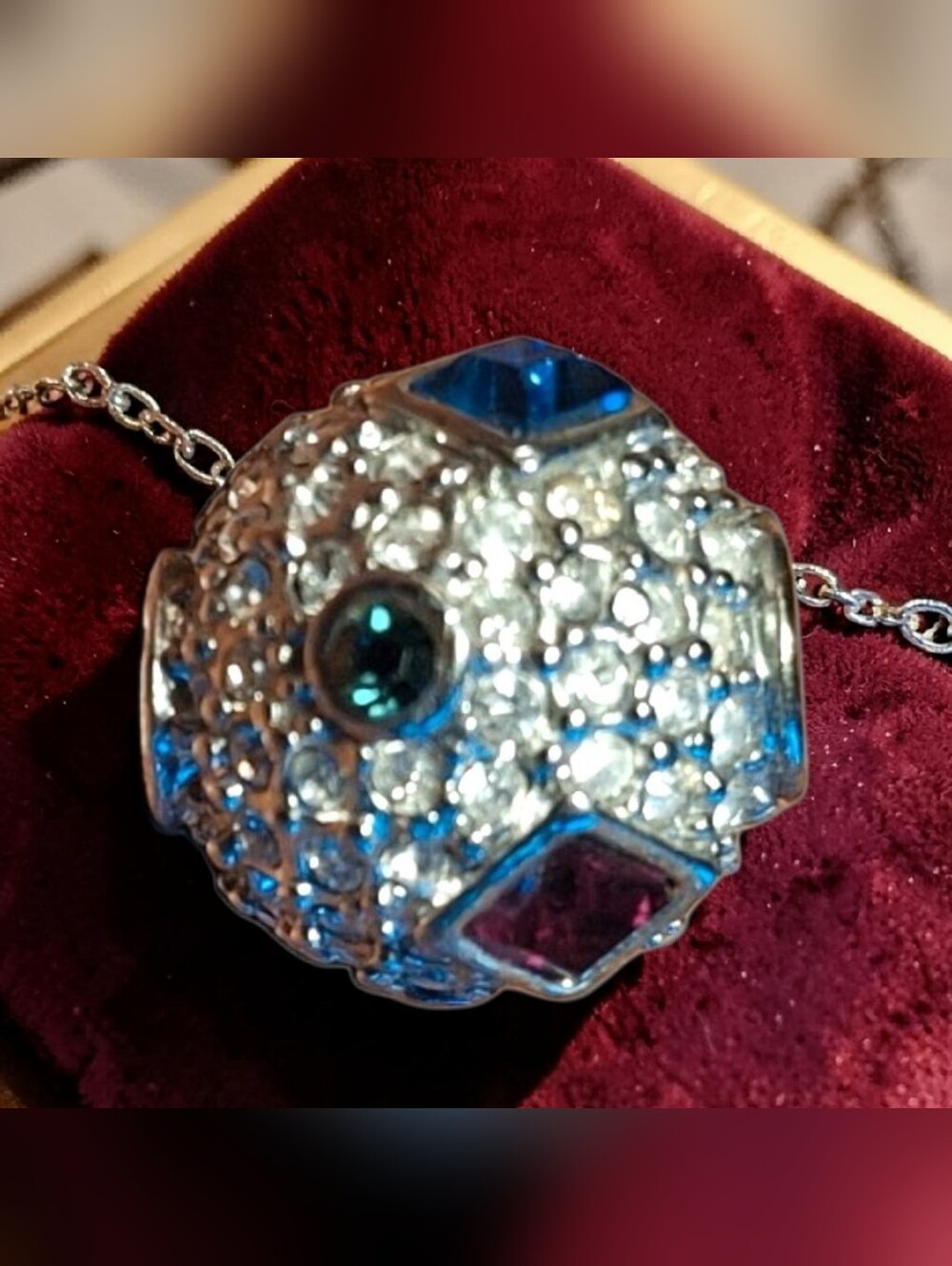 Vintage Sparkling Multicolor Crystal Charm Red, Green & Blue